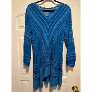 Johnny Was Womens Blue Floral‎ Embroidered Tunic Dress Size S Small